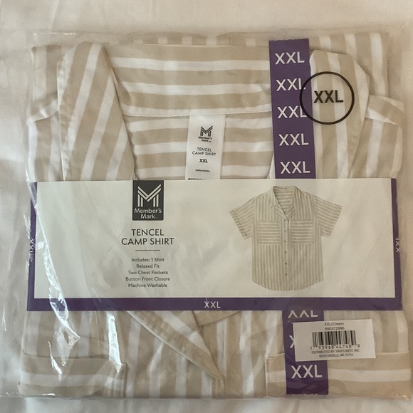 Member's Mark Tops - Members Mark Tencel Camp Shirt in Beige Stripes